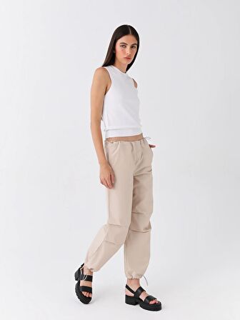 Kadın Beli Lastikli Düz Paraşüt Pantolon