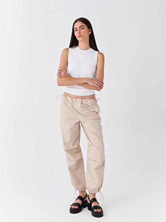 Kadın Beli Lastikli Düz Paraşüt Pantolon