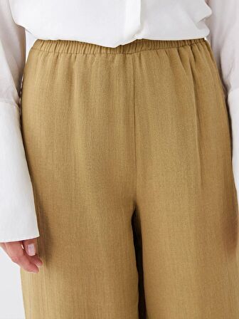 Beli Lastikli Düz Müslin Kadın Pantolon