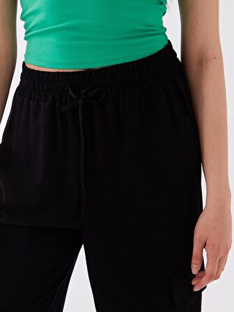 Beli Lastikli Düz Keten Karışımlı Kadın Pantolon