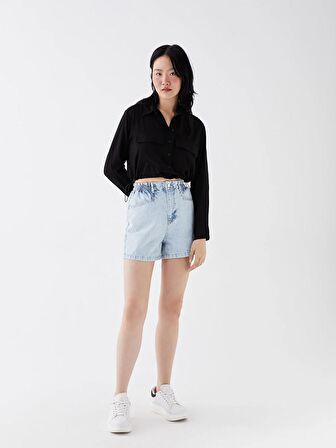 Düz Uzun Kollu Crop Poplin Kadın Gömlek
