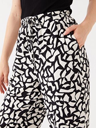Beli Lastikli Rahat Kalıp Desenli Kadın Pantolon