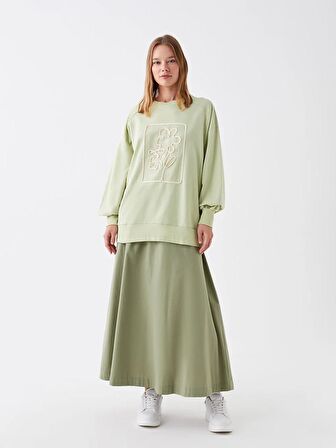 Bisiklet Yaka Baskılı Uzun Kollu Oversize Kadın Sweatshirt Tunik