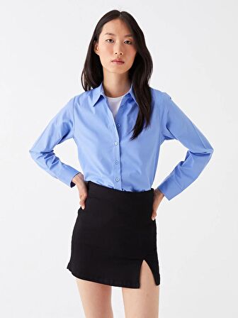 Düz Uzun Kollu Poplin Kadın Gömlek