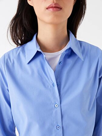 Düz Uzun Kollu Poplin Kadın Gömlek