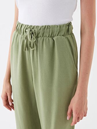 Beli Lastikli Düz Keten Karışımlı Kadın Pantolon
