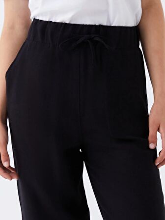 Beli Lastikli Düz Keten Karışımlı Kadın Jogger Pantolon