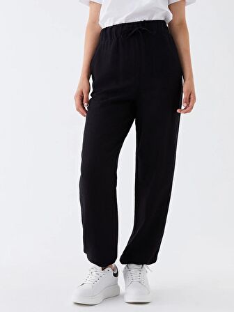 Beli Lastikli Düz Keten Karışımlı Kadın Jogger Pantolon