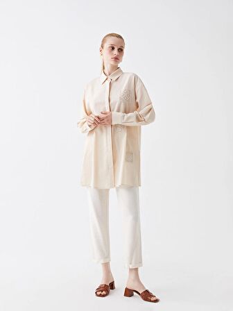 Nakışlı Uzun Kollu Oversize Kadın Gömlek Tunik