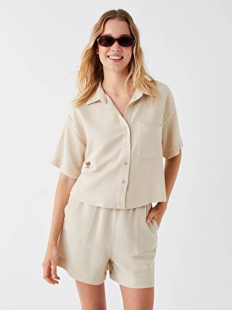 Düz Kısa Kollu Poplin Kadın Gömlek