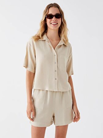 Düz Kısa Kollu Poplin Kadın Gömlek