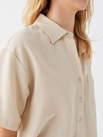 Düz Kısa Kollu Poplin Kadın Gömlek