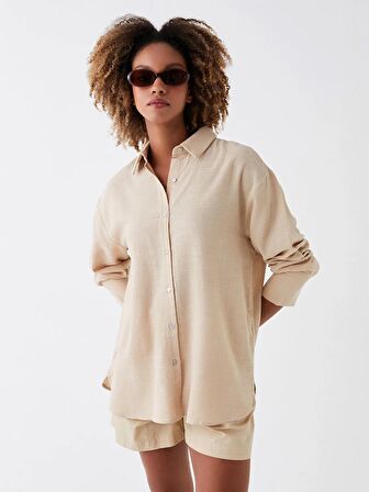 Düz Uzun Kollu Oversize Kadın Gömlek
