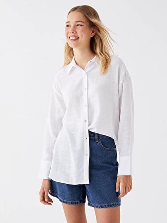 Düz Uzun Kollu Oversize Kadın Gömlek