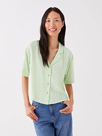 Desenli Kısa Kollu Poplin Kadın Gömlek