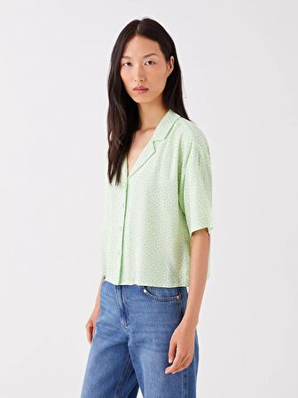 Desenli Kısa Kollu Poplin Kadın Gömlek