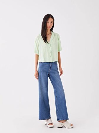 Desenli Kısa Kollu Poplin Kadın Gömlek