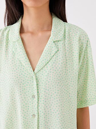 Desenli Kısa Kollu Poplin Kadın Gömlek