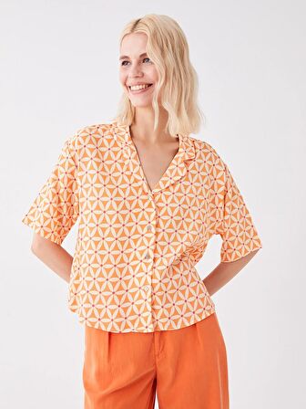 Desenli Kısa Kollu Poplin Kadın Gömlek