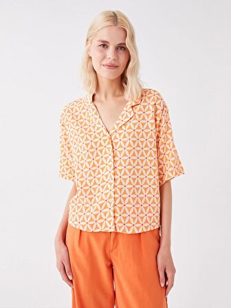 Desenli Kısa Kollu Poplin Kadın Gömlek