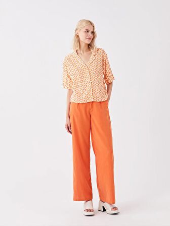 Desenli Kısa Kollu Poplin Kadın Gömlek