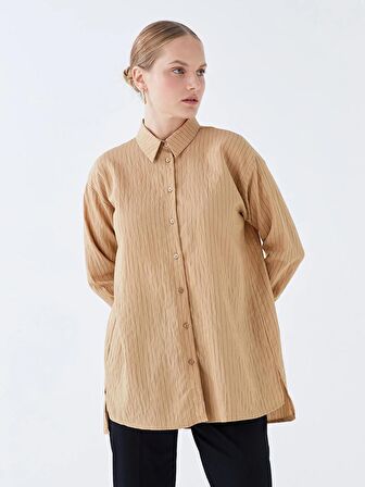 Düz Uzun Kollu Oversize Kadın Gömlek Tunik