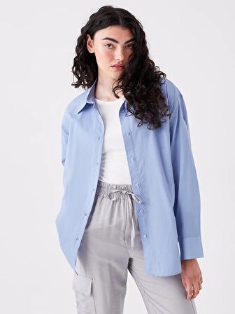 Düz Uzun Kollu Oversize Kadın Gömlek
