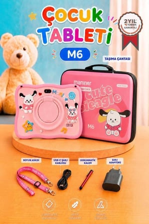 Taşınabilir Ürün Eğlence Aracı Küçük Cihaz Maniner Eğitici Tablet 4GB 128GB Kılıf Hediyeli M6 Pembe