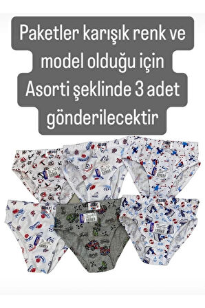 SDF Asorti Karışık Renk ve Model 3lü Erkek Çocuk  Slip Set 1081