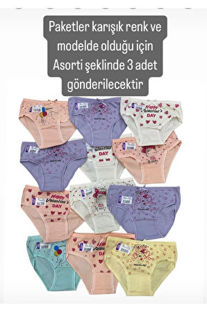 SDF Fiyonklu Asorti Karışık Renk ve Model 3lü Kız Slip Set 1083