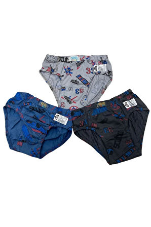 GMŞ Araba Desenli Gri, İndigo, Füme Renk 3lü Erkek Çocuk  Slip Set 3090-2