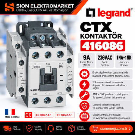 Kontaktör 9A 230VAC 1NA+1NK