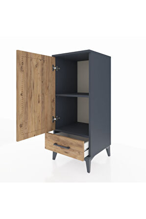 Hyperion Komodin 2 Raflı Tek Çekmeceli Tek Kapaklı 44x44x106 Antrasit-Çam