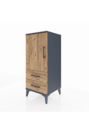 Hyperion Komodin 2 Raflı 2 Çekmeceli Tek Kapaklı 44x44x106 Antrasit-Çam