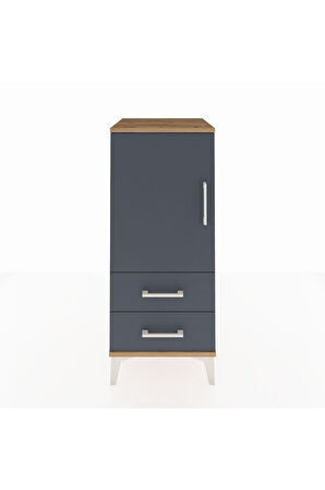 Hyperion Komodin 2 Raflı 2 Çekmeceli Tek Kapaklı 44x44x106 Çam-Antrasit