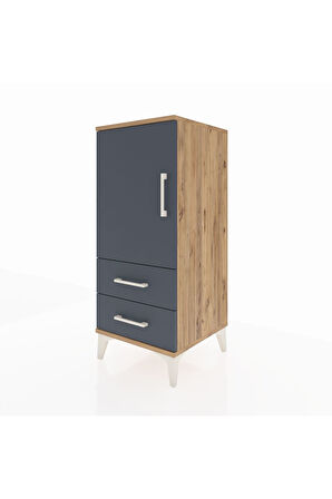 Hyperion Komodin 2 Raflı 2 Çekmeceli Tek Kapaklı 44x44x106 Çam-Antrasit