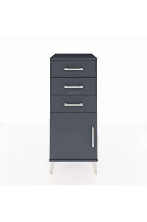 Hyperion Komodin Tek Raflı 3 Çekmeceli Tek Kapaklı 44x44x106 Antrasit-Antrasit