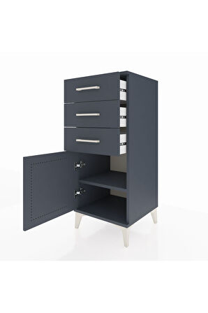 Hyperion Komodin Tek Raflı 3 Çekmeceli Tek Kapaklı 44x44x106 Antrasit-Antrasit