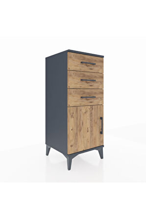 Hyperion Komodin Tek Raflı 3 Çekmeceli Tek Kapaklı 44x44x106 Antrasit-Çam