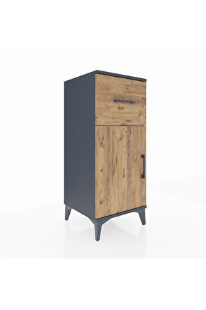 Hyperion Komodin Tek Raflı Tek Çekmeceli Tek Kapaklı 44x44x106 Antrasit-Çam