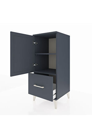 Hyperion Komodin 2 Raflı Tek Çekmeceli Tek Kapaklı 44x44x106 Antrasit-Antrasit