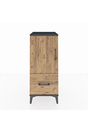 Hyperion Komodin 2 Raflı Tek Çekmeceli Tek Kapaklı 44x44x106 Antrasit-Çam