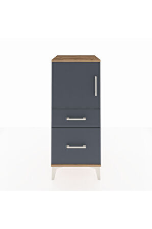 Hyperion Komodin 2 Raflı 2 Çekmeceli Tek Kapaklı 44x44x106 Çam-Antrasit