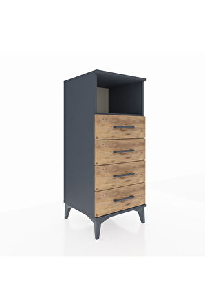 Hyperion Komodin Tek Raflı 4 Çekmeceli 44x44x106 Antrasit-Çam