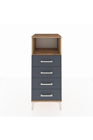 Hyperion Komodin Tek Raflı 4 Çekmeceli 44x44x106 Çam-Antrasit