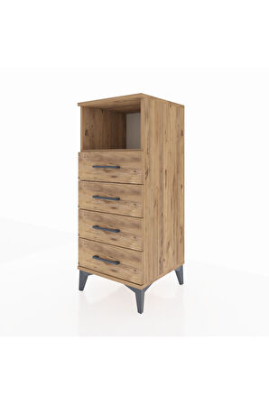 Hyperion Komodin Tek Raflı 4 Çekmeceli 44x44x106 Çam-Çam