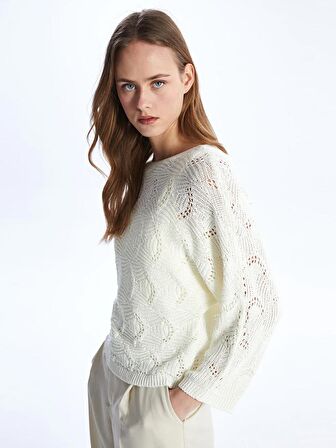 Bisiklet Yaka Kendinden Desenli Uzun Kollu Kadın Triko Kazak