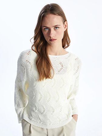 Bisiklet Yaka Kendinden Desenli Uzun Kollu Kadın Triko Kazak