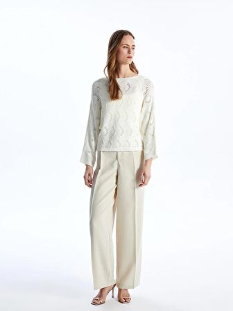 Bisiklet Yaka Kendinden Desenli Uzun Kollu Kadın Triko Kazak