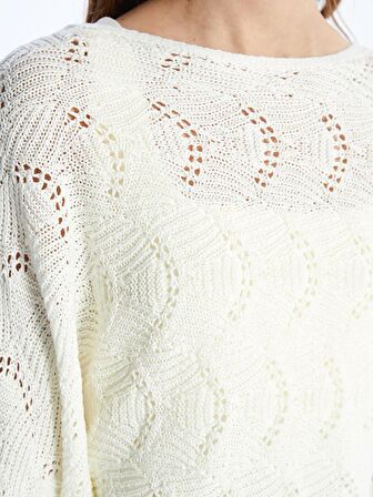 Bisiklet Yaka Kendinden Desenli Uzun Kollu Kadın Triko Kazak